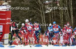 06.01.2016, Oberstdorf, Germany (GER): Dario Cologna (SUI), Petter Northug (NOR), Finn Haagen Krogh (NOR), Alexey Poltoranin (KAZ), Evgeniy Belov (RUS), Sjur Roethe (NOR), (l-r)  - FIS world cup cross-country, tour de ski, mass men, Oberstdorf (GER). www.nordicfocus.com. © Felgenhauer/NordicFocus. Every downloaded picture is fee-liable.
