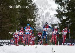 06.01.2016, Oberstdorf, Germany (GER): Hans Christer Holund (NOR), Didrik Toenseth (NOR), Evgeniy Belov (RUS), Dario Cologna (SUI), Alexey Poltoranin (KAZ), Finn Haagen Krogh (NOR), Sjur Roethe (NOR), (l-r)  - FIS world cup cross-country, tour de ski, mass men, Oberstdorf (GER). www.nordicfocus.com. © Felgenhauer/NordicFocus. Every downloaded picture is fee-liable.