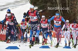 06.01.2016, Oberstdorf, Germany (GER): Mattia Pellegrin (ITA), Dietmar Noeckler (ITA), Maicol Rastelli (ITA), Stanislav Volzhentsev (RUS), (l-r)  - FIS world cup cross-country, tour de ski, mass men, Oberstdorf (GER). www.nordicfocus.com. © Felgenhauer/NordicFocus. Every downloaded picture is fee-liable.
