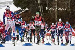 06.01.2016, Oberstdorf, Germany (GER): Andrew Musgrave (GBR), Anssi Pentsinen (FIN), Thomas Bing (GER), Dietmar Noeckler (ITA), (l-r)  - FIS world cup cross-country, tour de ski, mass men, Oberstdorf (GER). www.nordicfocus.com. © Felgenhauer/NordicFocus. Every downloaded picture is fee-liable.