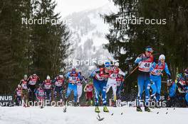 06.01.2016, Oberstdorf, Germany (GER): Raido Rankel (EST), Emil Joensson (SWE), Carl Quicklund (SWE), Ristomatti Hakola (FIN), Karel Tammjarv (EST), (l-r)  - FIS world cup cross-country, tour de ski, mass men, Oberstdorf (GER). www.nordicfocus.com. © Felgenhauer/NordicFocus. Every downloaded picture is fee-liable.
