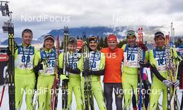 10.01.2016, Val di Fiemme, Italy (ITA): Tobias Angerer (GER) joins the team photo of Peter Scherrer (GER) skating school   - Rampa con i Campioni Val di Fiemme (ITA). www.nordicfocus.com. © Felgenhauer/NordicFocus. Every downloaded picture is fee-liable.