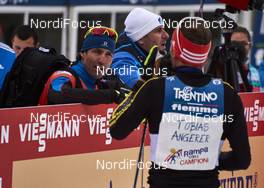 10.01.2016, Val di Fiemme, Italy (ITA): Peter Schlickenrieder (GER) and Tobias Angerer (GER)   - Rampa con i Campioni Val di Fiemme (ITA). www.nordicfocus.com. © Felgenhauer/NordicFocus. Every downloaded picture is fee-liable.