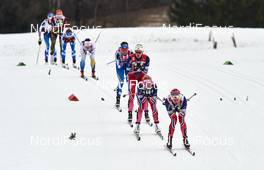09.01.2016, Val di Fiemme, Italy (ITA): Ingvild Flugstad Oestberg (NOR), Therese Johaug (NOR), Heidi Weng (NOR), (l-r)  - FIS world cup cross-country, tour de ski, mass women, Val di Fiemme (ITA). www.nordicfocus.com. © Felgenhauer/NordicFocus. Every downloaded picture is fee-liable.