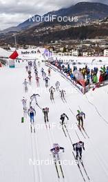 09.01.2016, Val di Fiemme, Italy (ITA): women's start seen from above   - FIS world cup cross-country, tour de ski, mass women, Val di Fiemme (ITA). www.nordicfocus.com. © Felgenhauer/NordicFocus. Every downloaded picture is fee-liable.
