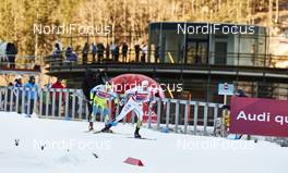 17.01.2016, Planica, Slovenia (SLO): Miha Simenc (SLO), Gustav Nordstroem (SWE), (l-r)  - FIS world cup cross-country, team sprint, Planica (SLO). www.nordicfocus.com. © Felgenhauer/NordicFocus. Every downloaded picture is fee-liable.