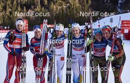 17.01.2016, Planica, Slovenia (SLO): Astrid Uhrenholdt Jacobsen (NOR), Heidi Weng (NOR), Ida Ingemarsdotter (SWE), Stina Nilsson (SWE), Sandra Ringwald (GER), Hanna Kolb (GER), (l-r)  - FIS world cup cross-country, team sprint, Planica (SLO). www.nordicfocus.com. © Felgenhauer/NordicFocus. Every downloaded picture is fee-liable.