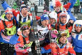 23.01.2016, Nove Mesto, Czech Republic (CZE): Maurice Manificat (FRA) celebrates with the French team - FIS world cup cross-country, 15km men, Nove Mesto (CZE). www.nordicfocus.com. © Rauschendorfer/NordicFocus. Every downloaded picture is fee-liable.