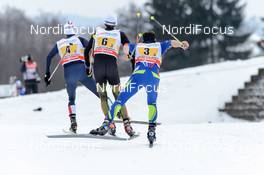 24.01.2016, Nove Mesto, Czech Republic (CZE): Roland Clara (ITA), Florian Notz (GER), Clement Parisse (FRA), (l-r)  - FIS world cup cross-country, 4x10km men, Nove Mesto (CZE). www.nordicfocus.com. © Rauschendorfer/NordicFocus. Every downloaded picture is fee-liable.