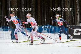 24.01.2016, Nove Mesto, Czech Republic (CZE): Sophie Caldwell (USA), Petra Novakova (CZE), Lucia Scardoni (ITA), (l-r)  - FIS world cup cross-country, 4x5km women, Nove Mesto (CZE). www.nordicfocus.com. © Rauschendorfer/NordicFocus. Every downloaded picture is fee-liable.