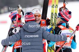 24.01.2016, Nove Mesto, Czech Republic (CZE): Ingvild Flugstad Oestberg (NOR), Heidi Weng (NOR), Astrid Uhrenholdt Jacobsen (NOR), Therese Johaug (NOR), (l-r) - FIS world cup cross-country, 4x5km women, Nove Mesto (CZE). www.nordicfocus.com. © Rauschendorfer/NordicFocus. Every downloaded picture is fee-liable.