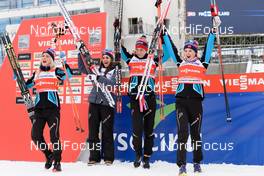 24.01.2016, Nove Mesto, Czech Republic (CZE): Therese Johaug (NOR), Heidi Weng (NOR), Astrid Uhrenholdt Jacobsen (NOR), Ingvild Flugstad Oestberg (NOR), (l-r) - FIS world cup cross-country, 4x5km women, Nove Mesto (CZE). www.nordicfocus.com. © Rauschendorfer/NordicFocus. Every downloaded picture is fee-liable.