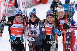 24.01.2016, Nove Mesto, Czech Republic (CZE): Ingvild Flugstad Oestberg (NOR), Heidi Weng (NOR), Therese Johaug (NOR), Astrid Uhrenholdt Jacobsen (NOR), (l-r) - FIS world cup cross-country, 4x5km women, Nove Mesto (CZE). www.nordicfocus.com. © Rauschendorfer/NordicFocus. Every downloaded picture is fee-liable.