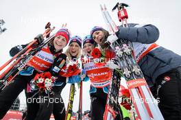24.01.2016, Nove Mesto, Czech Republic (CZE): Astrid Uhrenholdt Jacobsen (NOR), Therese Johaug (NOR), Ingvild Flugstad Oestberg (NOR), Heidi Weng (NOR), (l-r) - FIS world cup cross-country, 4x5km women, Nove Mesto (CZE). www.nordicfocus.com. © Rauschendorfer/NordicFocus. Every downloaded picture is fee-liable.