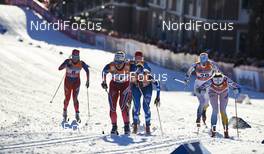 03.02.2016, Drammen, Norway (NOR): Mari Eide (NOR), Ingvild Flugstad Oestberg (NOR), Stina Nilsson (SWE), (l-r)  - FIS world cup cross-country, individual sprint, Drammen (NOR). www.nordicfocus.com. © Felgenhauer/NordicFocus. Every downloaded picture is fee-liable.