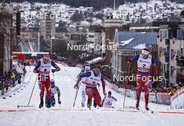 03.02.2016, Drammen, Norway (NOR): Ola Vigen Hattestad (NOR), Petter Northug (NOR), Eirik Brandsdal (NOR), (l-r)  - FIS world cup cross-country, individual sprint, Drammen (NOR). www.nordicfocus.com. © Felgenhauer/NordicFocus. Every downloaded picture is fee-liable.