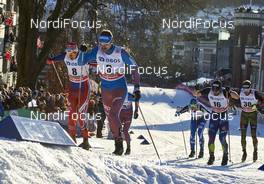 03.02.2016, Drammen, Norway (NOR): Ola Vigen Hattestad (NOR), Sergey Ustiugov (RUS), Baptiste Gros (FRA), Sebastian Eisenlauer (GER), (l-r)  - FIS world cup cross-country, individual sprint, Drammen (NOR). www.nordicfocus.com. © Felgenhauer/NordicFocus. Every downloaded picture is fee-liable.