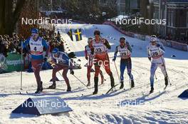 03.02.2016, Drammen, Norway (NOR): Nikita Kriukov (RUS), Anton Gafarov (RUS), Paal Troean Aune (NOR), Ristomatti Hakola (FIN), Teodor Peterson (SWE), (l-r)  - FIS world cup cross-country, individual sprint, Drammen (NOR). www.nordicfocus.com. © Felgenhauer/NordicFocus. Every downloaded picture is fee-liable.