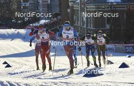 03.02.2016, Drammen, Norway (NOR): Mikhail Devjatiarov (RUS), Ola Vigen Hattestad (NOR), Sergey Ustiugov (RUS), Baptiste Gros (FRA), Sebastian Eisenlauer (GER), (l-r)  - FIS world cup cross-country, individual sprint, Drammen (NOR). www.nordicfocus.com. © Felgenhauer/NordicFocus. Every downloaded picture is fee-liable.