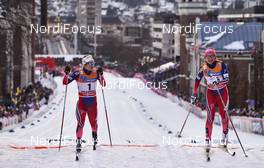 03.02.2016, Drammen, Norway (NOR): Ingvild Flugstad Oestberg (NOR), Maiken Caspersen Falla (NOR), (l-r)  - FIS world cup cross-country, individual sprint, Drammen (NOR). www.nordicfocus.com. © Felgenhauer/NordicFocus. Every downloaded picture is fee-liable.