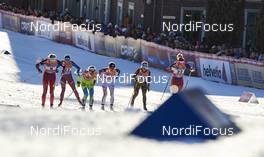 03.02.2016, Drammen, Norway (NOR): Kathrine Rolsted Harsem (0), Anastasia Dotsenko (RUS), Anamarija Lampic (SLO), Sophie Caldwell (USA), Sandra Ringwald (GER), Ragnhild Haga (NOR), (l-r)  - FIS world cup cross-country, individual sprint, Drammen (NOR). www.nordicfocus.com. © Felgenhauer/NordicFocus. Every downloaded picture is fee-liable.
