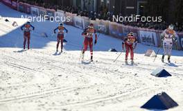 03.02.2016, Drammen, Norway (NOR): Evgenia Shapovalova (RUS), Elena Soboleva (RUS), Astrid Uhrenholdt Jacobsen (0), Maiken Caspersen Falla (NOR), Ida Ingemarsdotter (SWE), (l-r)  - FIS world cup cross-country, individual sprint, Drammen (NOR). www.nordicfocus.com. © Felgenhauer/NordicFocus. Every downloaded picture is fee-liable.