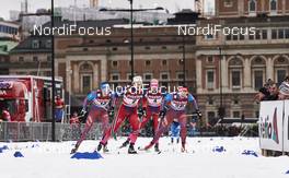 11.02.2016, Stockholm, Sweden (SWE): Polina Kovaleva (RUS), Ingvild Flugstad Oestberg (NOR), Kathrine Rolsted Harsem (NOR), Evgenia Shapovalova (RUS), (l-r)  - FIS world cup cross-country, individual sprint, Stockholm (SWE). www.nordicfocus.com. © Felgenhauer/NordicFocus. Every downloaded picture is fee-liable.