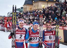 11.02.2016, Stockholm, Sweden (SWE): Ola Vigen Hattestad (NOR), Nikita Kriukov (RUS), Petter Northug (NOR), (l-r)  - FIS world cup cross-country, individual sprint, Stockholm (SWE). www.nordicfocus.com. © Felgenhauer/NordicFocus. Every downloaded picture is fee-liable.