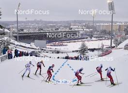 20.02.2016, Lahti, Finland (FIN): Emil Joensson (SWE), Dominik Baldauf (AUT), Eirik Brandsdal (NOR), Emil Iversen (NOR), Finn Haagen Krogh (NOR), Sindre Bjoernestad Skar (NOR), (l-r)  - FIS world cup cross-country, individual sprint, Lahti (FIN). www.nordicfocus.com. © Felgenhauer/NordicFocus. Every downloaded picture is fee-liable.