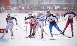 20.02.2016, Lahti, Finland (FIN): Sadie Bjornsen (USA), Heidi Weng (NOR), Stina Nilsson (SWE), Anne Kylloenen (FIN), Astrid Uhrenholdt Jacobsen (NOR), (l-r)  - FIS world cup cross-country, individual sprint, Lahti (FIN). www.nordicfocus.com. © Felgenhauer/NordicFocus. Every downloaded picture is fee-liable.