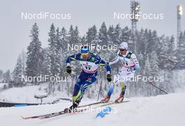 21.02.2016, Lahti, Finland (FIN): Robin Duvillard (FRA), Marcus Hellner (SWE), (l-r)  - FIS world cup cross-country, skiathlon men, Lahti (FIN). www.nordicfocus.com. © Felgenhauer/NordicFocus. Every downloaded picture is fee-liable.