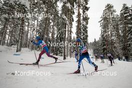 21.02.2016, Lahti, Finland (FIN): (l-r) Ilia Chernousov (RUS), Rossignol, Swix, Adidas and Lari Lehtonen (FIN), Madshus, Exel, Rottefella - FIS world cup cross-country, skiathlon men, Lahti (FIN). www.nordicfocus.com. © Laiho/NordicFocus. Every downloaded picture is fee-liable.