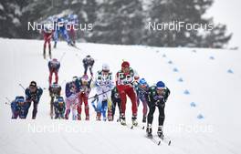 21.02.2016, Lahti, Finland (FIN): Marcus Hellner (SWE), Keishin Yoshida (JPN), Curdin Perl (SUI), (l-r)  - FIS world cup cross-country, skiathlon men, Lahti (FIN). www.nordicfocus.com. © Felgenhauer/NordicFocus. Every downloaded picture is fee-liable.