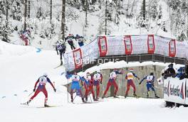 21.02.2016, Lahti, Finland (FIN): Finn Haagen Krogh (NOR), Alexander Legkov (RUS), Hans Christer Holund (NOR), Martin Johnsrud Sundby (NOR), Maurice Manificat (FRA), (l-r)  - FIS world cup cross-country, skiathlon men, Lahti (FIN). www.nordicfocus.com. © Felgenhauer/NordicFocus. Every downloaded picture is fee-liable.