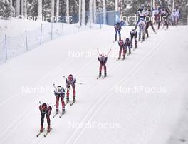 21.02.2016, Lahti, Finland (FIN): Justyna Kowalczyk (POL),  leads the field down the hill - FIS world cup cross-country, skiathlon women, Lahti (FIN). www.nordicfocus.com. © Felgenhauer/NordicFocus. Every downloaded picture is fee-liable.