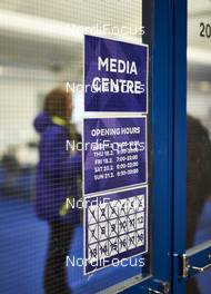 21.02.2016, Lahti, Finland (FIN): signs to the media center   - FIS world cup cross-country, training, Lahti (FIN). www.nordicfocus.com. © Felgenhauer/NordicFocus. Every downloaded picture is fee-liable.