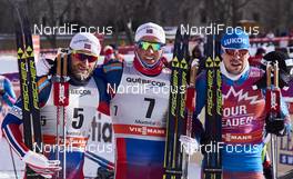 02.03.2016, Montreal, Canada (CAN): Petter Northug (NOR), Emil Iversen (NOR), Sergey Ustiugov (RUS), (l-r)  - FIS world cup cross-country, mass men, Montreal (CAN). www.nordicfocus.com. © Felgenhauer/NordicFocus. Every downloaded picture is fee-liable.