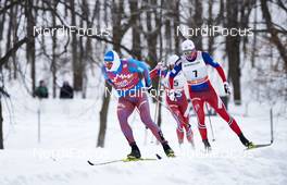 02.03.2016, Montreal, Canada (CAN): Sergey Ustiugov (RUS), Petter Northug (NOR), Emil Iversen (NOR), (l-r)  - FIS world cup cross-country, mass men, Montreal (CAN). www.nordicfocus.com. © Felgenhauer/NordicFocus. Every downloaded picture is fee-liable.