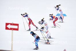 08.03.2016, Canmore, Canada (CAN): Ingvild Flugstad Oestberg (NOR), Krista Parmakoski (FIN), Charlotte Kalla (SWE), Jessica Diggins (USA), Maiken Caspersen Falla (NOR), Sophie Caldwell (USA), (l-r)  - FIS world cup cross-country, individual sprint, Canmore (CAN). www.nordicfocus.com. © Felgenhauer/NordicFocus. Every downloaded picture is fee-liable.