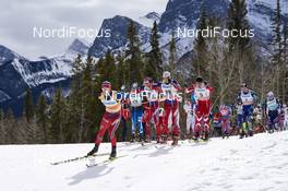 09.03.2016, Canmore, Canada (CAN): Martin Johnsrud Sundby (NOR), Matti Heikkinen (FIN), Niklas Dyrhaug (NOR), Didrik Toenseth (NOR), Alex Harvey (CAN), (l-r)  - FIS world cup cross-country, skiathlon men, Canmore (CAN). www.nordicfocus.com. © Felgenhauer/NordicFocus. Every downloaded picture is fee-liable.