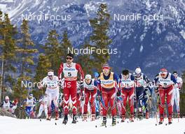 09.03.2016, Canmore, Canada (CAN): Lukas Bauer (CZE), Alex Harvey (CAN), Martin Johnsrud Sundby (NOR), Finn Haagen Krogh (NOR), Niklas Dyrhaug (NOR), (l-r)  - FIS world cup cross-country, skiathlon men, Canmore (CAN). www.nordicfocus.com. © Felgenhauer/NordicFocus. Every downloaded picture is fee-liable.