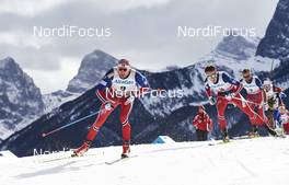 09.03.2016, Canmore, Canada (CAN): Niklas Dyrhaug (NOR), Emil Iversen (NOR), Petter Northug (NOR), (l-r)  - FIS world cup cross-country, skiathlon men, Canmore (CAN). www.nordicfocus.com. © Felgenhauer/NordicFocus. Every downloaded picture is fee-liable.