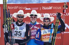 11.03.2016, Canmore, Canada (CAN): Petter Northug (NOR), Sergey Ustiugov (RUS), Martin Johnsrud Sundby (NOR), (l-r) - FIS world cup cross-country, 15km men, Canmore (CAN). www.nordicfocus.com. © Felgenhauer/NordicFocus. Every downloaded picture is fee-liable.