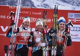 08.03.2016, Canmore, Canada (CAN): Ingvild Flugstad Oestberg (NOR), Maiken Caspersen Falla (NOR), Stina Nilsson (SWE) (l-r) - FIS world cup cross-country, cups, Canmore (CAN). www.nordicfocus.com. © Felgenhauer/NordicFocus. Every downloaded picture is fee-liable.