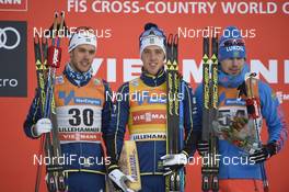 03.12.2016, Lillehammer, Norway (NOR): Marcus Hellner (SWE), Calle Halfvarsson (SWE), Sergey Ustiugov (RUS), (l-r) - FIS world cup cross-country, 10km men, Lillehammer (NOR). www.nordicfocus.com. © THIBAUT/NordicFocus. Every downloaded picture is fee-liable.