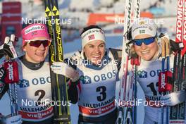 02.12.2016, Lillehammer, Norway (NOR): Maiken Caspersen Falla (NOR), Heidi Weng (NOR), Hanna Falk (SWE), (l-r) - FIS world cup cross-country, individual sprint, Lillehammer (NOR). www.nordicfocus.com. © Modica/NordicFocus. Every downloaded picture is fee-liable.