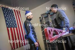 09.12.2016, Davos, Switzerland (SUI): Jessica Diggins' Staff and Salomon Technician working on Salomon ski during test and training in Davos   - FIS world cup cross-country, training, Davos (SUI). www.nordicfocus.com. © Modica/NordicFocus. Every downloaded picture is fee-liable.