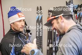 09.12.2016, Davos, Switzerland (SUI): Jessica Diggins' Staff and Salomon Technician working on Salomon ski during test and training in Davos   - FIS world cup cross-country, training, Davos (SUI). www.nordicfocus.com. © Modica/NordicFocus. Every downloaded picture is fee-liable.
