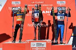 17.12.2016, La Clusaz, France (FRA): Martin Johnsrud Sundby (NOR), Finn Haagen Krogh (NOR), Alexander Legkov (RUS), (l-r) - FIS world cup cross-country, mass men, La Clusaz (FRA). www.nordicfocus.com. © Thibaut/NordicFocus. Every downloaded picture is fee-liable.