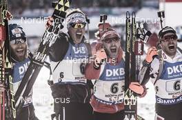 18.02.2017, Hochfilzen, Austria (AUT): Daniel Mesotitsch (AUT), Julian Eberhard (AUT), Simon Eder (AUT), Dominik Landertinger (AUT), (l-r) - IBU world championships biathlon, relay men, Hochfilzen (AUT). www.nordicfocus.com. © NordicFocus. Every downloaded picture is fee-liable.